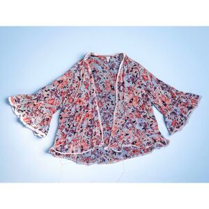 CATO Plus Size 18 20W Boho Floral Gauze Lace Open Front Layering Top